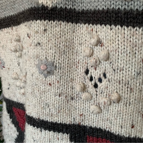 v i n t a g e :: Long Plaid Floral Embroidered Granny Knit Sweater - Picture 9 of 11